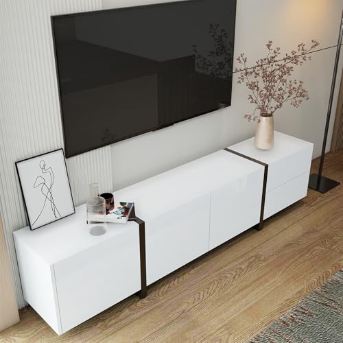 OKMYHOME Modernes TV-Lowboard mit integrierten LEDs, Türen und Schubladen zur Aufbewahrung, robuste Struktur aus Spanplatte, 170 x 30 x 39 cm, weiß glänzend OKMYHOME Modernes TV-Lowboard mit integrierten LEDs, Türen und Schubladen zur Aufbewahrung, robuste Struktur aus Spanplatte, 170 x 30 x 39 cm, weiß glänzend von OKMYHOME