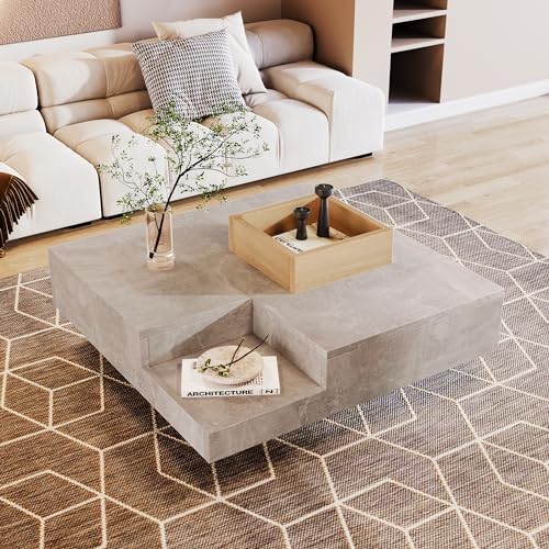 OKMYHOME Quadratischer Couchtisch mit abnehmbarer Aufbewahrungsbox, MDF, 72 x 72 x 30 cm – Grau und Holz OKMYHOME Quadratischer Couchtisch mit abnehmbarer Aufbewahrungsbox, MDF, 72 x 72 x 30 cm – Grau und Holz von OKMYHOME