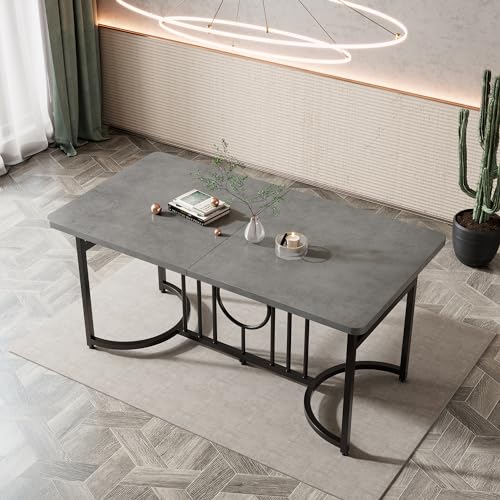 OKMYHOME Rechteckiger Esstisch mit Spanplatte und Metallbeinen, 158 x 76 x 75 cm, Schwarz von OKMYHOME