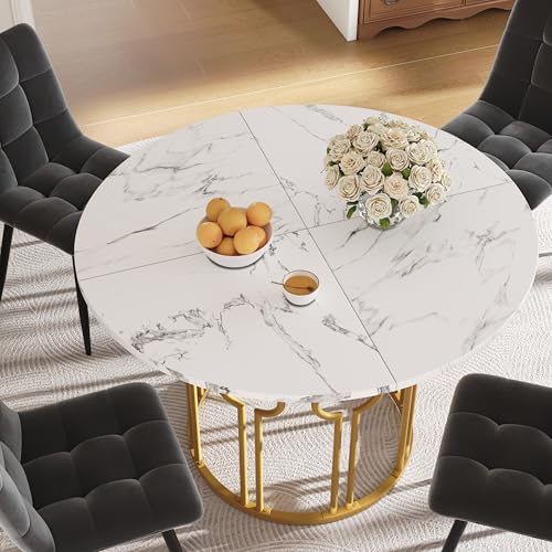 OKMYHOME Runder Esstisch mit MDF-Platte in Marmor-Optik, Gestell aus vergoldetem Metall, 100 x 100 x 76 cm, Weiß und Gold OKMYHOME Runder Esstisch mit MDF-Platte in Marmor-Optik, Gestell aus vergoldetem Metall, 100 x 100 x 76 cm, Weiß und Gold von OKMYHOME