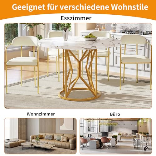 OKMYHOME Runder Esstisch mit geometrischen Metallbeinen und MDF-Platte in Marmor-Optik, 100 x 100 x 76 cm, Weiß und Gold OKMYHOME Runder Esstisch mit geometrischen Metallbeinen und MDF-Platte in Marmor-Optik, 100 x 100 x 76 cm, Weiß und Gold von OKMYHOME