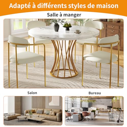 OKMYHOME Runder Esstisch mit goldenen Beinen und MDF-Platte in Marmor-Optik, moderner Stil für Esszimmer, 80 x 80 x 76 cm, Gold und Weiß OKMYHOME Runder Esstisch mit goldenen Beinen und MDF-Platte in Marmor-Optik, moderner Stil für Esszimmer, 80 x 80 x 76 cm, Gold und Weiß von OKMYHOME