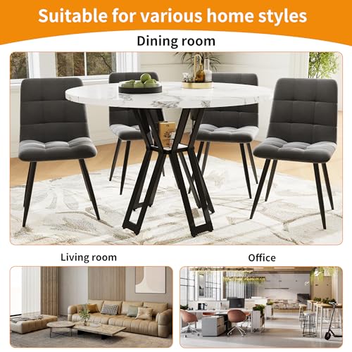 OKMYHOME Runder Esstisch mit goldenen Metallbeinen und MDF-Platte in Marmor-Optik, 100 x 100 x 76 cm, Weiß und Schwarz von OKMYHOME