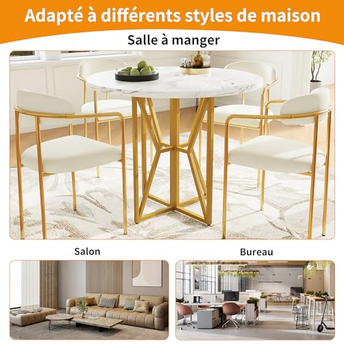 OKMYHOME Runder Esstisch mit goldenen Metallbeinen und MDF-Platte in Marmor-Optik, 80 x 80 x 76 cm, Gold und Weiß OKMYHOME Runder Esstisch mit goldenen Metallbeinen und MDF-Platte in Marmor-Optik, 80 x 80 x 76 cm, Gold und Weiß von OKMYHOME