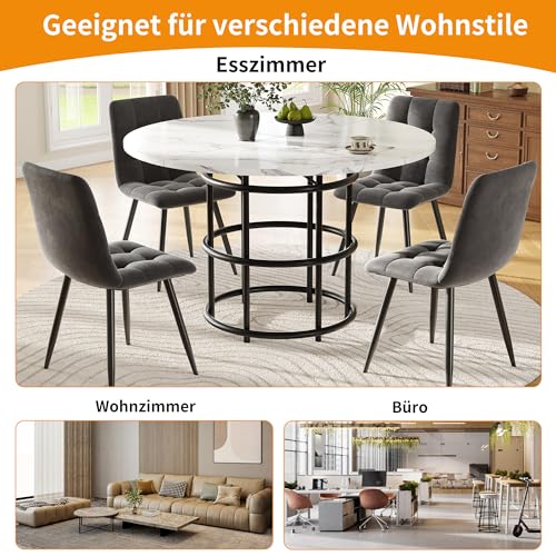 OKMYHOME Runder Esstisch mit schwarzen Metallbeinen und MDF-Platte in Marmor-Optik, 100 x 100 x 76 cm, Weiß und Schwarz OKMYHOME Runder Esstisch mit schwarzen Metallbeinen und MDF-Platte in Marmor-Optik, 100 x 100 x 76 cm, Weiß und Schwarz von OKMYHOME
