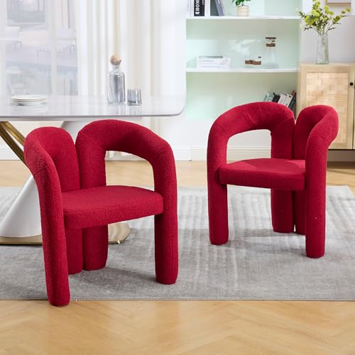 OKMYHOME Sessel – Moderner Sessel mit Armlehnen und gepolstertem Kissen, Bezug Teddy und Massivholzgestell, 61 x 52 x 71 cm, Rot von OKMYHOME