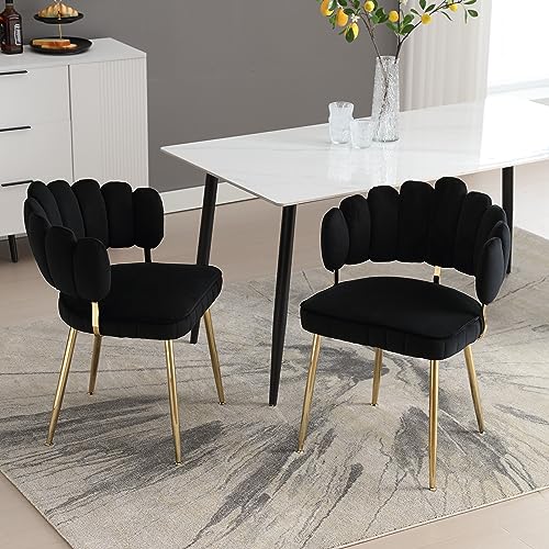 OKMYHOME Sessel – Set mit 2 modernen Sesseln mit Blumen-Rückenlehne und abgerundeten Armlehnen, Metallfüßen, 58 x 56 x 78 cm, Schwarz OKMYHOME Sessel – Set mit 2 modernen Sesseln mit Blumen-Rückenlehne und abgerundeten Armlehnen, Metallfüßen, 58 x 56 x 78 cm, Schwarz von OKMYHOME