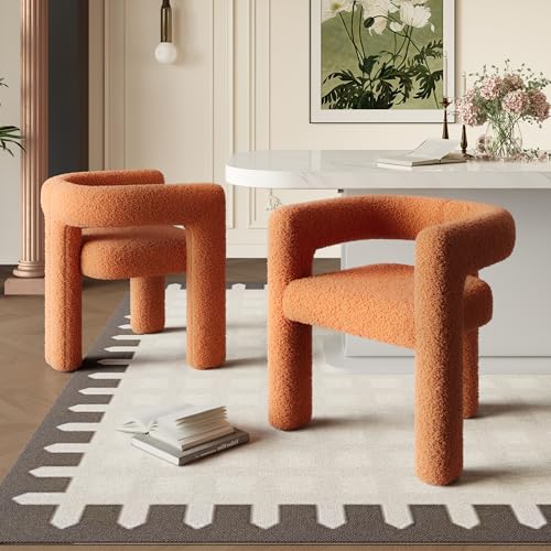 OKMYHOME Sessel – ergonomischer Design-Sessel mit rundem Rahmen und Teddybeschichtung, Metallstruktur, für Wohnzimmer und Büro, 55 x 62 x 68,5 cm, Orange von OKMYHOME