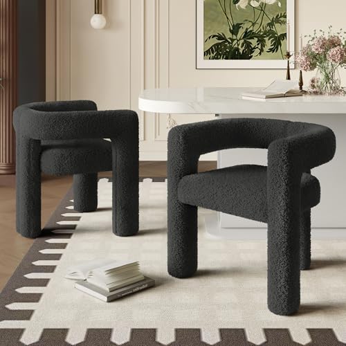 OKMYHOME Sessel – ergonomischer Design-Sessel mit rundem Rahmen und Teddybeschichtung, Metallstruktur, für Wohnzimmer und Büro, 55 x 62 x 68,5 cm, Schwarz von OKMYHOME