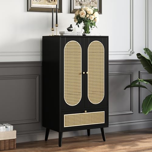 OKMYHOME Sideboard mit 2 Türen aus Rattan und 1 Schublade – MDF-Struktur – 60 x 40 x 110,5 cm – Schwarz OKMYHOME Sideboard mit 2 Türen aus Rattan und 1 Schublade – MDF-Struktur – 60 x 40 x 110,5 cm – Schwarz von OKMYHOME