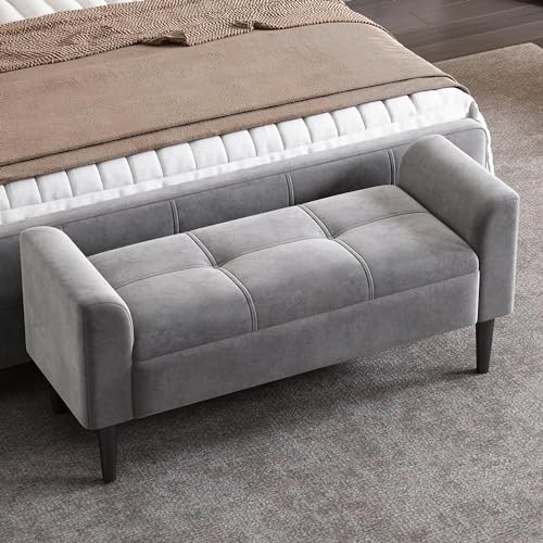OKMYHOME Sitzbank aus Samt mit Armlehnen, bequemer Betthocker, MDF-Struktur, 116 x 44 x 56 cm, Grau OKMYHOME Sitzbank aus Samt mit Armlehnen, bequemer Betthocker, MDF-Struktur, 116 x 44 x 56 cm, Grau von OKMYHOME