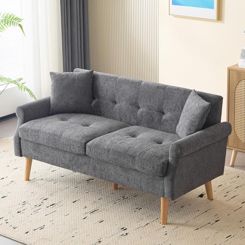 OKMYHOME Sofa, rechts, 2-Sitzer, fest, mit dicken Kissen und Schaumstoffpolsterung, hohe Widerstandsfähigkeit, Massivholz, Dunkelgrau von OKMYHOME