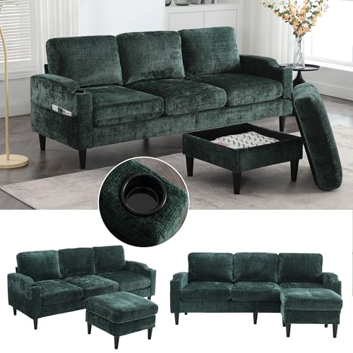 OKMYHOME Sofa, rechts, Truhe, 4-Sitzer, mit Sitzsack und Stauraum – Armlehnen mit Getränkehalter und Seitentaschen – Chenille-Bezug – Beige OKMYHOME Sofa, rechts, Truhe, 4-Sitzer, mit Sitzsack und Stauraum – Armlehnen mit Getränkehalter und Seitentaschen – Chenille-Bezug – Beige von OKMYHOME