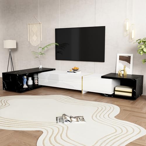 OKMYHOME TV-Lowboard, drehbar, Marmoroptik, schwarzes Marmor-Aussehen, matt und glänzend, 140 x 40 x 30 cm, MDF und Sperrholz, Schwarz und Weiß OKMYHOME TV-Lowboard, drehbar, Marmoroptik, schwarzes Marmor-Aussehen, matt und glänzend, 140 x 40 x 30 cm, MDF und Sperrholz, Schwarz und Weiß von OKMYHOME