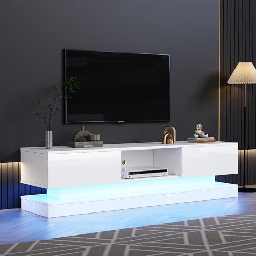 OKMYHOME TV Lowboard mit LED und 2 Schubladen | Hochglanzfronten | Spanplatte | 160 x 35 x 40,5 cm | Weiß OKMYHOME TV Lowboard mit LED und 2 Schubladen | Hochglanzfronten | Spanplatte | 160 x 35 x 40,5 cm | Weiß von OKMYHOME