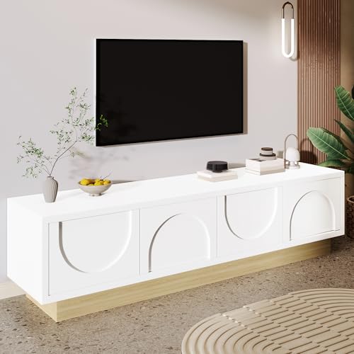 OKMYHOME TV-Möbel – TV-Schrank mit Aufbewahrung und Kabelmanagement, strukturierte Oberfläche aus MDF – 175 x 40 x 42 cm, Weiß von OKMYHOME
