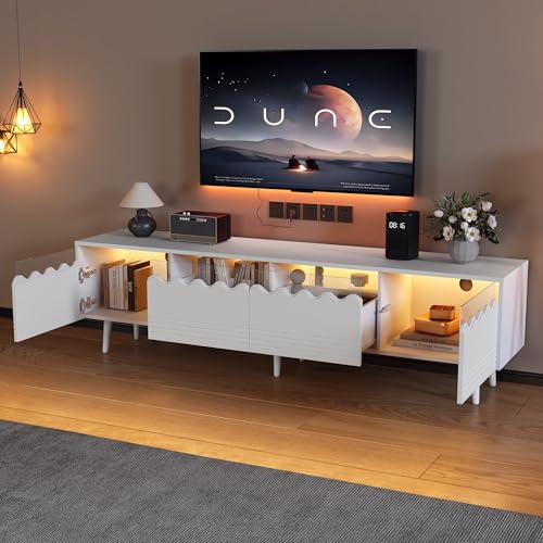 OKMYHOME TV-Möbel mit 2 Schubladen Push-to-Open, 2 Schränke, LED über Anwendung, Spanplatte + Hartglas, 176 x 38 x 45 cm, Weiß OKMYHOME TV-Möbel mit 2 Schubladen Push-to-Open, 2 Schränke, LED über Anwendung, Spanplatte + Hartglas, 176 x 38 x 45 cm, Weiß von OKMYHOME