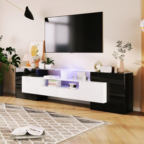 OKMYHOME TV-Möbel mit LED-Beleuchtung und Glasoberfläche, MDF, 200 x 35 x 60 cm, Schwarz und Weiß Hochglanz OKMYHOME TV-Möbel mit LED-Beleuchtung und Glasoberfläche, MDF, 200 x 35 x 60 cm, Schwarz und Weiß Hochglanz von OKMYHOME
