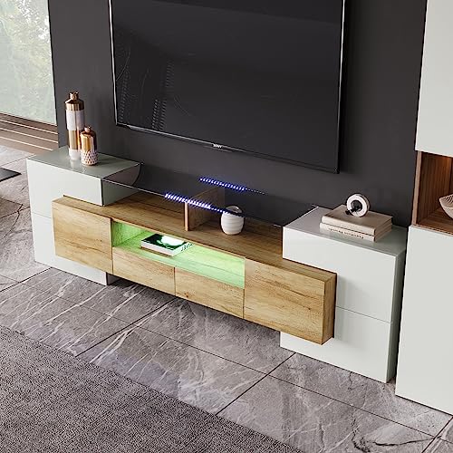 OKMYHOME TV-Möbel mit LED-Beleuchtung und Glasoberfläche, MDF Gestell, 200 x 35 x 60 cm, natur/weiß OKMYHOME TV-Möbel mit LED-Beleuchtung und Glasoberfläche, MDF Gestell, 200 x 35 x 60 cm, natur/weiß von OKMYHOME