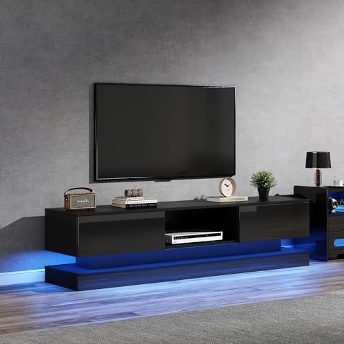 OKMYHOME TV-Möbel mit LED und 2 Schubladen, Front glänzend, Spanplatte, 160 x 35 x 40,5 cm, Schwarz OKMYHOME TV-Möbel mit LED und 2 Schubladen, Front glänzend, Spanplatte, 160 x 35 x 40,5 cm, Schwarz von OKMYHOME