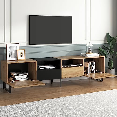 OKMYHOME TV-Möbel mit großem Stauraum und Beinen aus Eisen, MDF, 190 x 38 x 48 cm, Naturholz und Schwarz von OKMYHOME