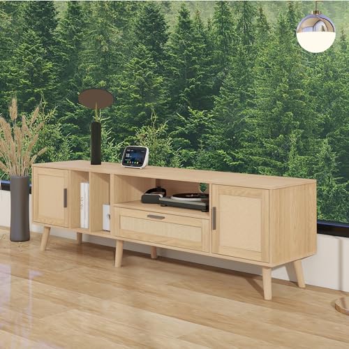 OKMYHOME TV-Schrank 180 cm mit 2 Türen und 1 Schublade aus Rattan, Kabelmanagement, Füße aus Massivholz – rustikaler Stil – Natur OKMYHOME TV-Schrank 180 cm mit 2 Türen und 1 Schublade aus Rattan, Kabelmanagement, Füße aus Massivholz – rustikaler Stil – Natur von OKMYHOME