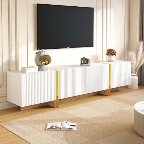 OKMYHOME TV-Schrank Weiß + Gold + Masse aus Holz – TV-Möbel mit 3 Türen und 2 Schubladen für Wohnzimmer – 190 x 35 x 45 cm OKMYHOME TV-Schrank Weiß + Gold + Masse aus Holz – TV-Möbel mit 3 Türen und 2 Schubladen für Wohnzimmer – 190 x 35 x 45 cm von OKMYHOME