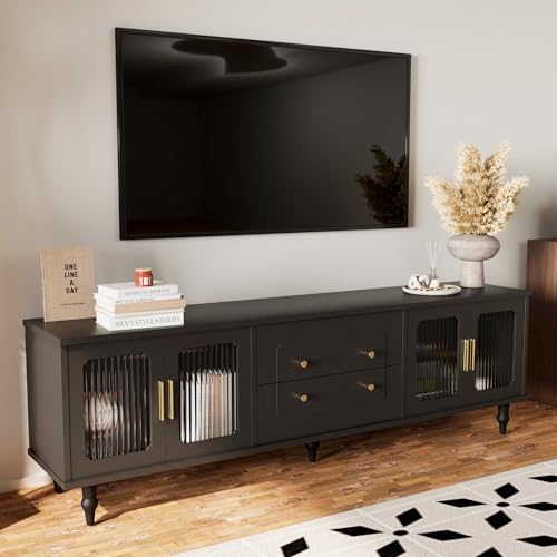 OKMYHOME TV-Schrank mit 4 Türen und 2 Schubladen, Spanplatte, 75 x 38 x 55,5 cm, Schwarz OKMYHOME TV-Schrank mit 4 Türen und 2 Schubladen, Spanplatte, 75 x 38 x 55,5 cm, Schwarz von OKMYHOME