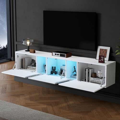 OKMYHOME TV-Wandschrank mit 3 Türen, LED-Beleuchtung, App-Steuerung, Spanplatte und Acryl, 180 x 35 x 30 cm – Weiß OKMYHOME TV-Wandschrank mit 3 Türen, LED-Beleuchtung, App-Steuerung, Spanplatte und Acryl, 180 x 35 x 30 cm – Weiß von OKMYHOME