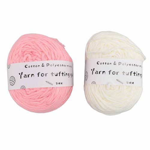 Tufting Garn Elastic Shirnk Resistant Baumwollteppich -Strickgarn 2 Rollen milchig weiß rosa Mehrzweck -Heim -DIY von OKOVO