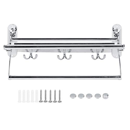 Wand befestigtes, faltbares Handtuch Halter Regal aus Edelstahl für Badezimmer mit 3 Haken von OKOVO