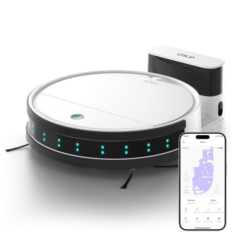 OKP Staubsauger Roboter, Superschlank Staubsauger mit Starke Saugleistung, WLAN Roboterstaubsauger Kompatibel mit Alexa und APP-Steuerung, Selbstaufladung und Leise für Teppich Tierhaare Hartböden von OKP