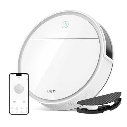 OKP Saugroboter, 5000Pa Staubsauger Roboter mit Präzise Entfernungsnavigation, 180Mins, HEPA-Filter, WLAN Roboterstaubsauger, Ideal für Tierhaare, Teppiche, Hartböden K5P von OKP
