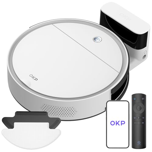 OKP Saugroboter mit Wischfunktion, Superschlank Staubsauger mit Starke Saugleistung, WLAN Roboterstaubsauger kompatibel mit WiFi/APP/Alexa, ideal für Hartböden, Teppiche und Tierhaare von OKP