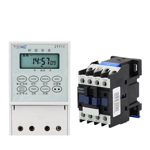 OKPPLFJUI Digitale Wochenzeitschaltuhr, Weiß, 220 V/25 A, mit Schützern, einphasiges oder dreiphasiges LCD-Display, 1 min ~ 168 h, DIN-Schienenmontage, Abschaltspeicher. (Timer 0910 Schützer) von OKPPLFJUI
