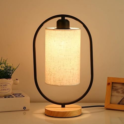 OKSANO Moderne Schreibtischlampen mit Schalter, Leinen Lampenschirm Metall Schreibtisch Licht Holz Nachttisch Nachtlicht für Wohnzimmer, Büro, Zimmer Nachttisch, Schlafzimmer (Schwarz) von OKSANO