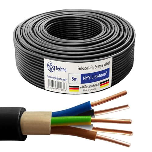M&G Techno 5m NYY-J 5x4 mm² Erdkabel Elektrokabel Beton und Freien Kupfer Made in Germany von OKSI