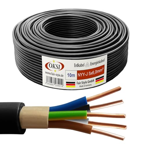 OKSI 10m NYY-J 5x6 mm² Erdkabel Elektrokabel Beton und Freien Kupfer Made in Germany von OKSI