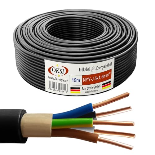 OKSI 15m NYY-J 5x1,5 mm² Erdkabel Elektrokabel Beton und Freien Kupfer Made in Germany von OKSI