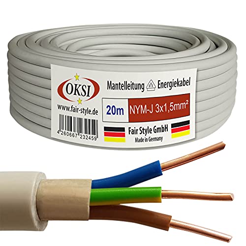 OKSI 20m NYM-J 3x1,5 mm² Mantelleitung Feuchtraumkabel Elektrokabel Kupfer Made in Germany von OKSI