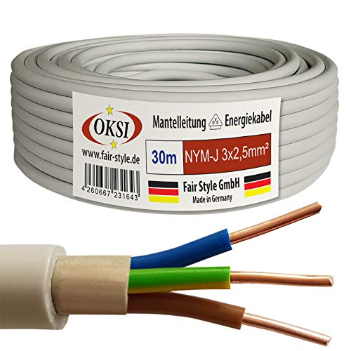 OKSI 30m NYM-J 3x2,5 mm² Mantelleitung Feuchtraumkabel Elektrokabel Kupfer Made in Germany von OKSI