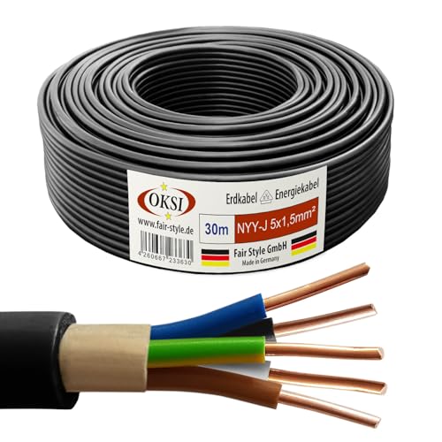 OKSI 30m NYY-J 5x1,5 mm² Erdkabel Elektrokabel Beton und Freien Kupfer Made in Germany von OKSI