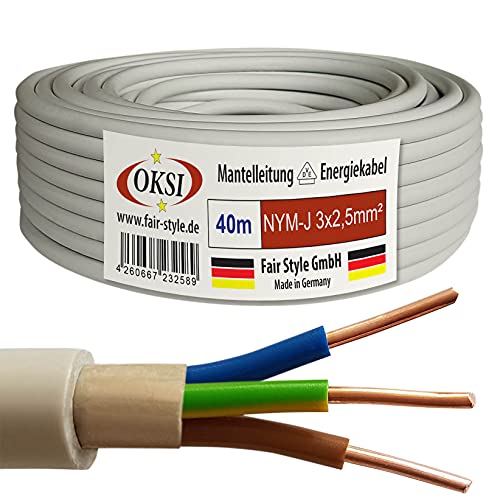 OKSI 40m NYM-J 3x2,5 mm² Mantelleitung Feuchtraumkabel Elektrokabel Kupfer Made in Germany von OKSI