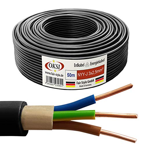 OKSI 50m NYY-J 3x2,5 mm² Erdkabel Elektrokabel Beton und Freien Kupfer Made in Germany OKSI 50m NYY-J 3x2,5 mm² Erdkabel Elektrokabel Beton und Freien Kupfer Made in Germany von OKSI