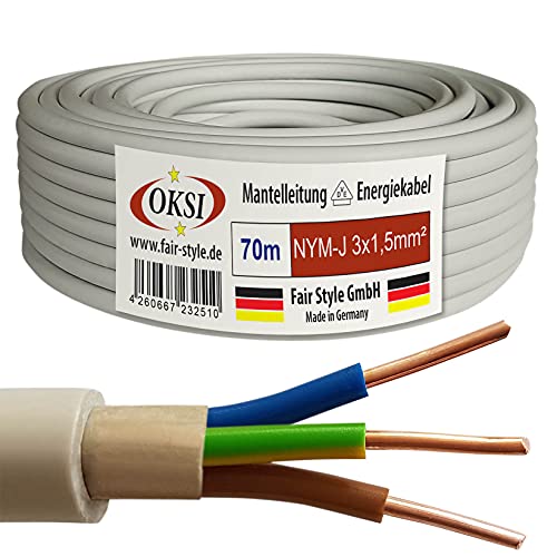 OKSI 70m NYM-J 3x1,5 mm² Mantelleitung Feuchtraumkabel Elektrokabel Kupfer Made in Germany von OKSI