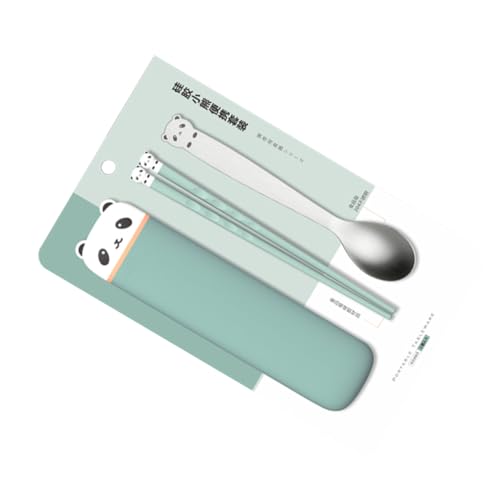 OKUMEYR 1 Satz Essstäbchen Set mit Löffel und Tragetasche Wiederverwendbare Kinderbesteck Set Reisebesteck für Schule und Camping Süßes Design Klaren von OKUMEYR