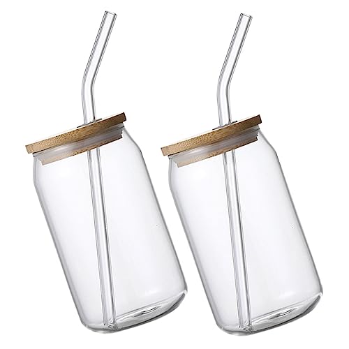 OKUMEYR 2Stücke Glasbecher mit Bambusdeckel und Strohhalm Trinkgläser für Säfte Cocktails Tee Milch und Design Leicht zu Reinigen für Zuhause von OKUMEYR