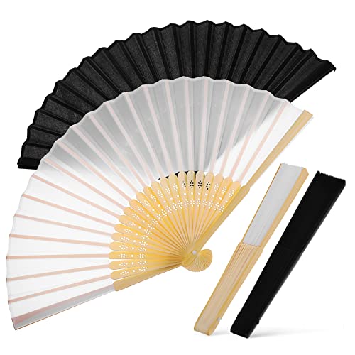 OKUMEYR 4 Stück Faltfächer Set aus Vintage Handfächer für Tanz Hochzeiten und Partys Chinesischer Handventilator aus Seide und Design Schwarz und Weiß für Aufführungen und Dekoration OKUMEYR 4 Stück Faltfächer Set aus Vintage Handfächer für Tanz Hochzeiten und Partys Chinesischer Handventilator aus Seide und Design Schwarz und Weiß für Aufführungen und Dekoration von OKUMEYR