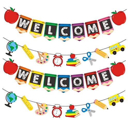 OKUMEYR 4 Stück Teiliges Welcome Banner zur Einschulung Farbenfrohe Schulanfang Dekoration für Klassenzimmer und Zuhause Wiederverwendbares Back To School Party Zubehör Leuchtende Farben von OKUMEYR