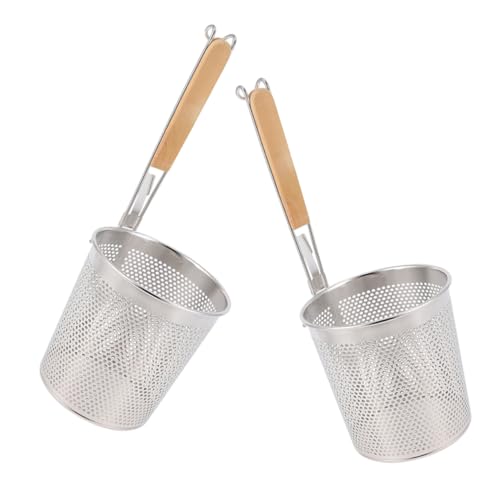 OKUMEYR 4 cm tiefes Abflusskorb-Set Edelstahl-Netzsieb für Pasta Nudeln komfortabler Holzgriff von OKUMEYR